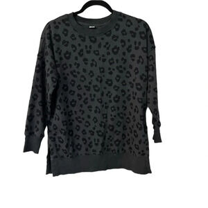 Old Navy Women's Oversized Vintage Tunic Sweatshirt Grey Leopard Print Sz XS GUC